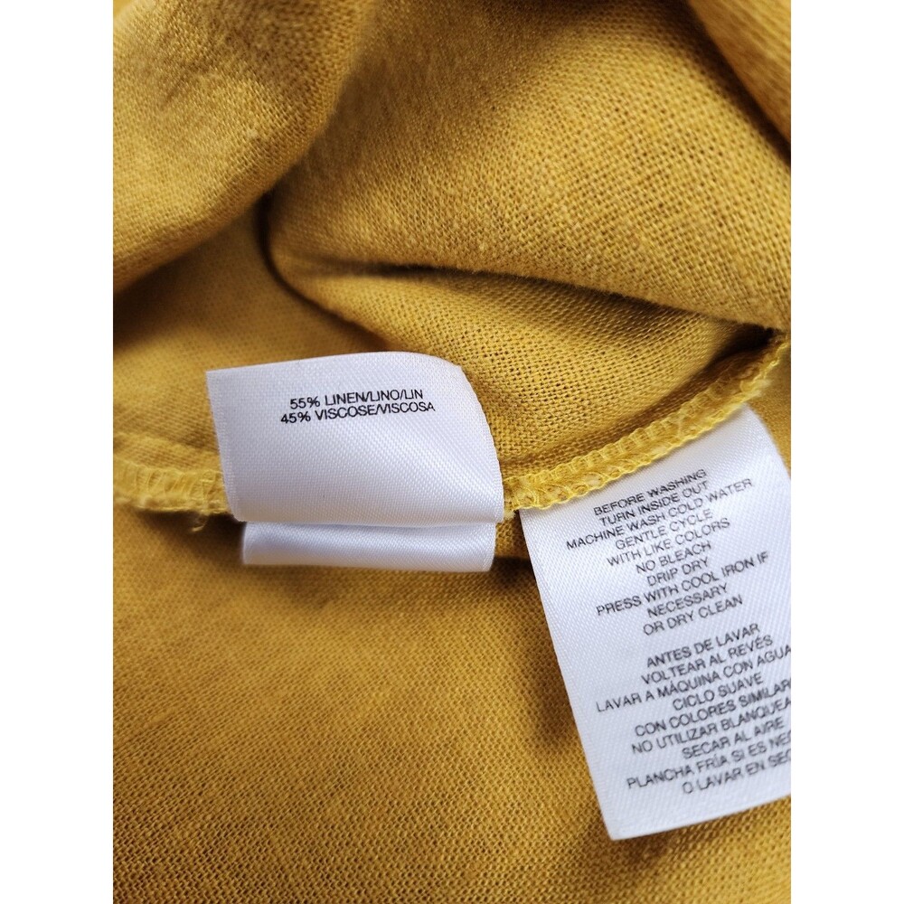 Anne Klein Linen blend yellow mustard button-up blouse roll-tab sleeves size M - Picture 7 of 9